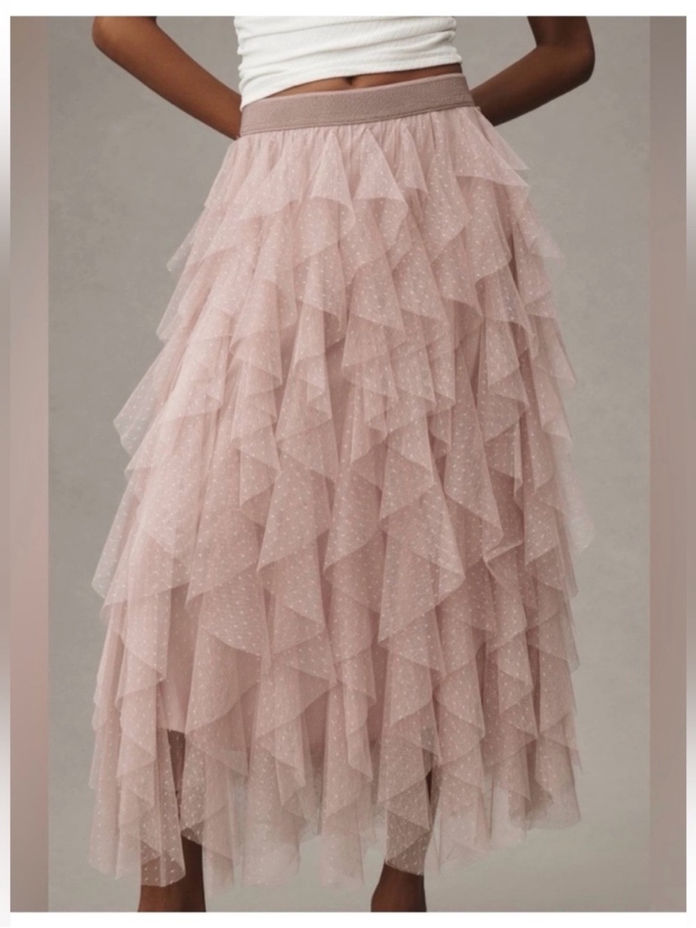 Anthropologie Dusty Blush Tiered Tulle Maxi Skirt - Picture 3 of 3